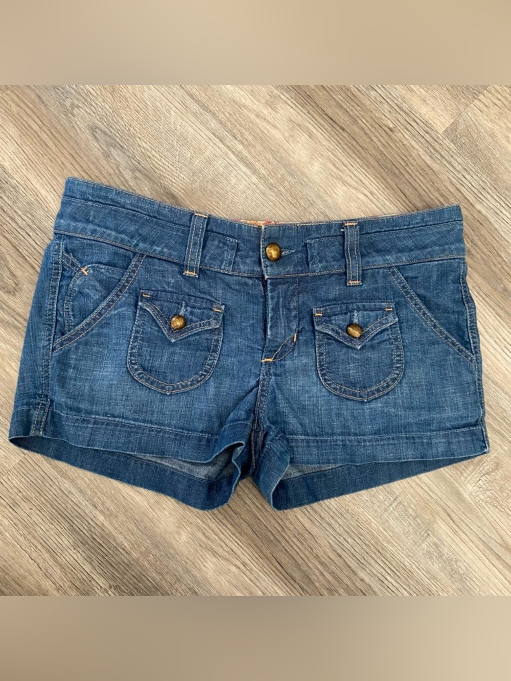 Dittos Blue Denim Cutoff Shorts with Brass Buttons